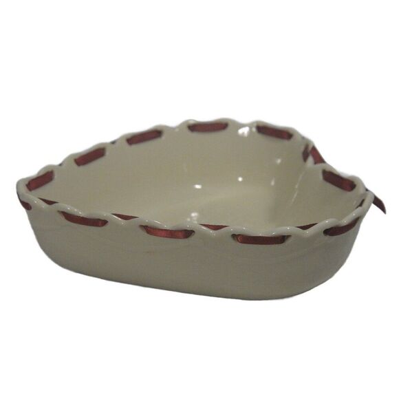 Longaberger Sweetest Heart Dish Ivory Ceramic Bowl with Pierced Ribbon Edge - Picture 8 of 10